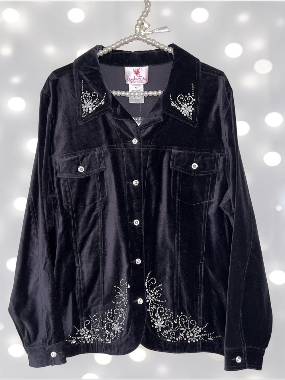 Vintage New Women’s XL Quacker Factory Embellished Black Velvety Blazer Jacket